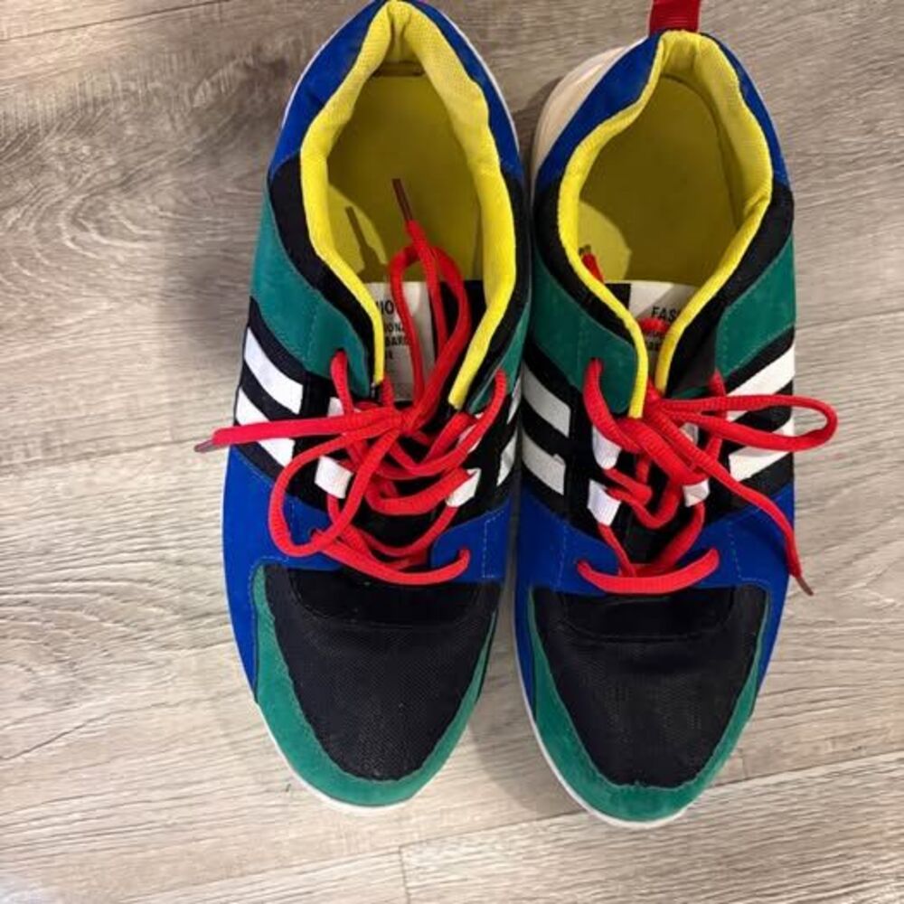 Colorful Retro Style Sneakers – Blue/Green/Black – Casual Lace-Up Shoes